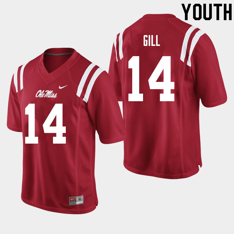 Youth #14 Daylen Gill Ole Miss Rebels College Football Jerseys Sale-Red - Click Image to Close